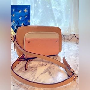 NWOT Unbranded pink and tan faux leather crossbody